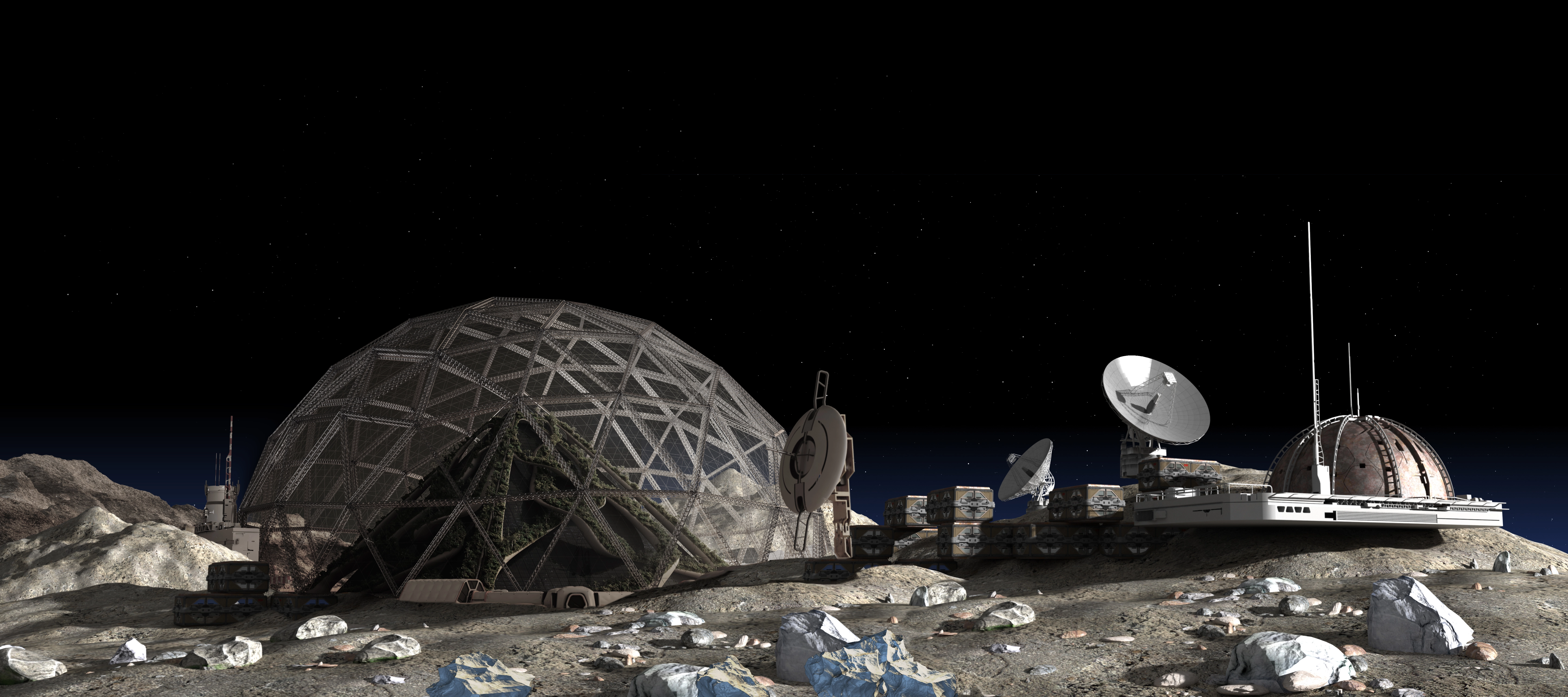 VistaCreate-397310926-stock-photo-illustration-moon-outpost-colony-geodesic-dome-housing-vertical-garden-pyramid.webp